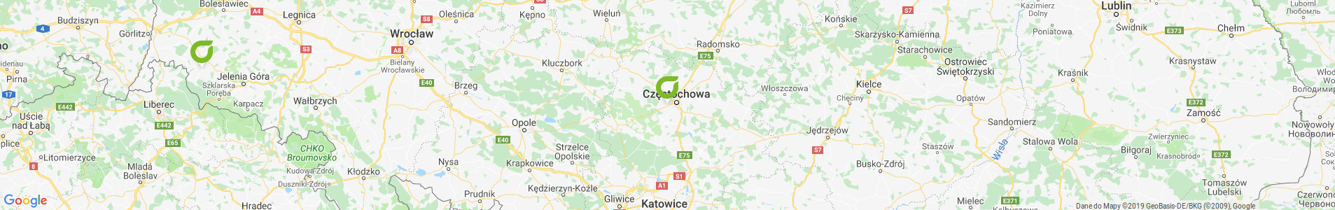 Wycinek mapy z Google Maps ukazująca miejsce mieszczenia się zakładu Wigolen - Częstochowa